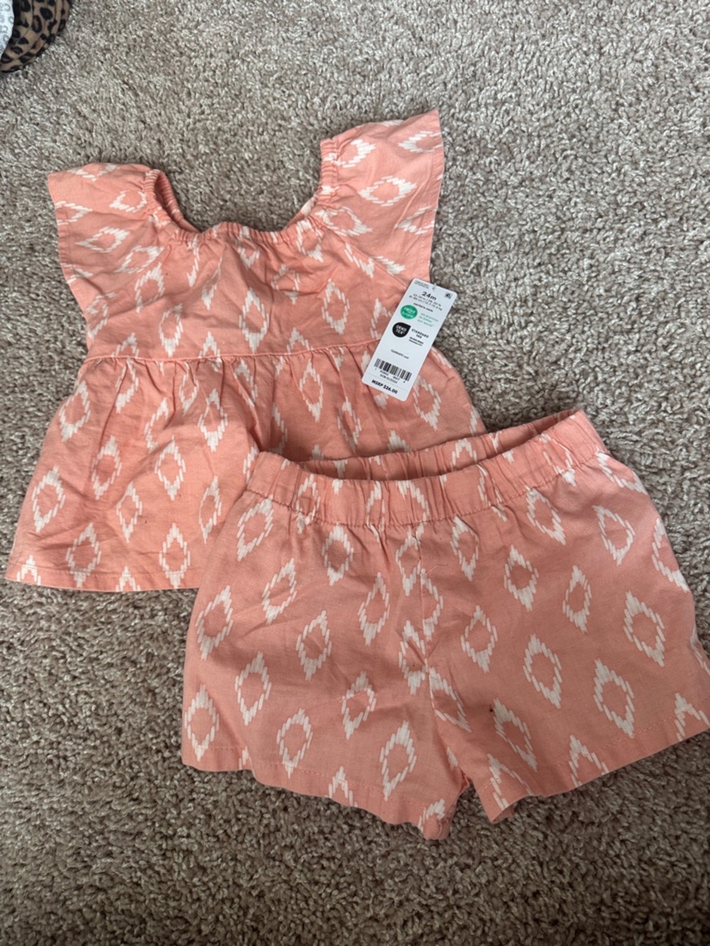 Carter's Coral Ikat Flutter Sleeve Baby Top